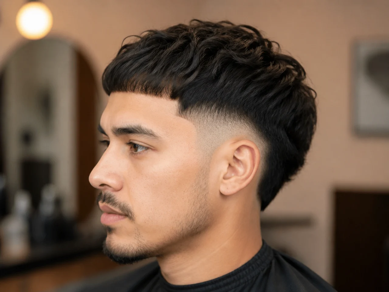 Mid burst fade with a flat blunt Edgar fringe