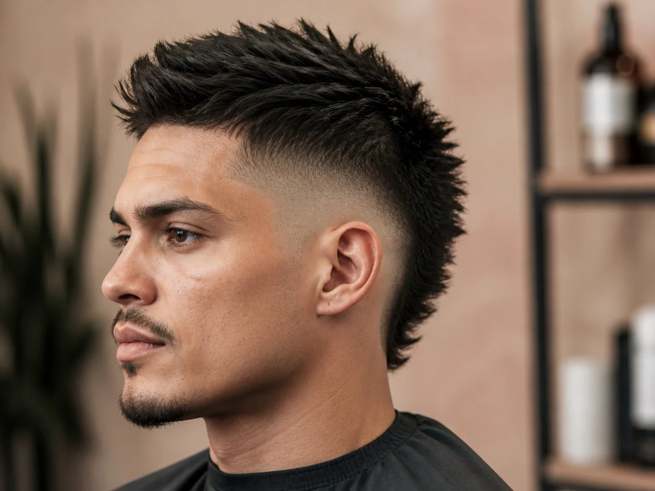 Mid burst fade with a soft faux hawk on top