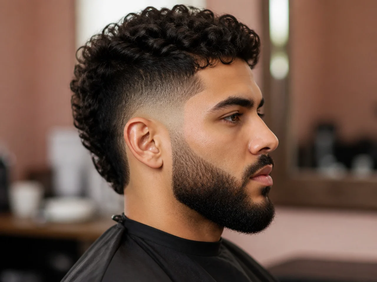 Mid burst fade connected into a full beard