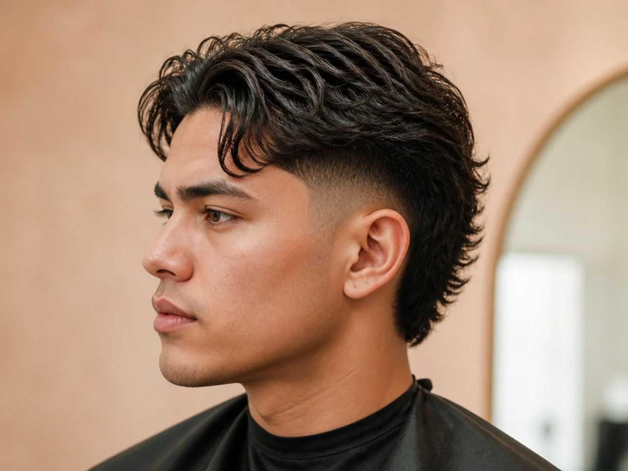 Mid burst fade with K-drama comma bangs on straight hair
