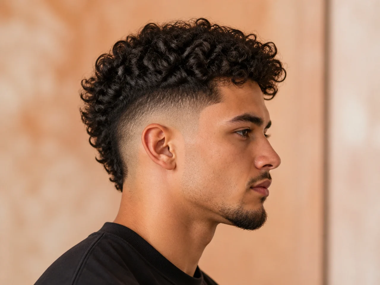 Mid burst fade with a defined curly top