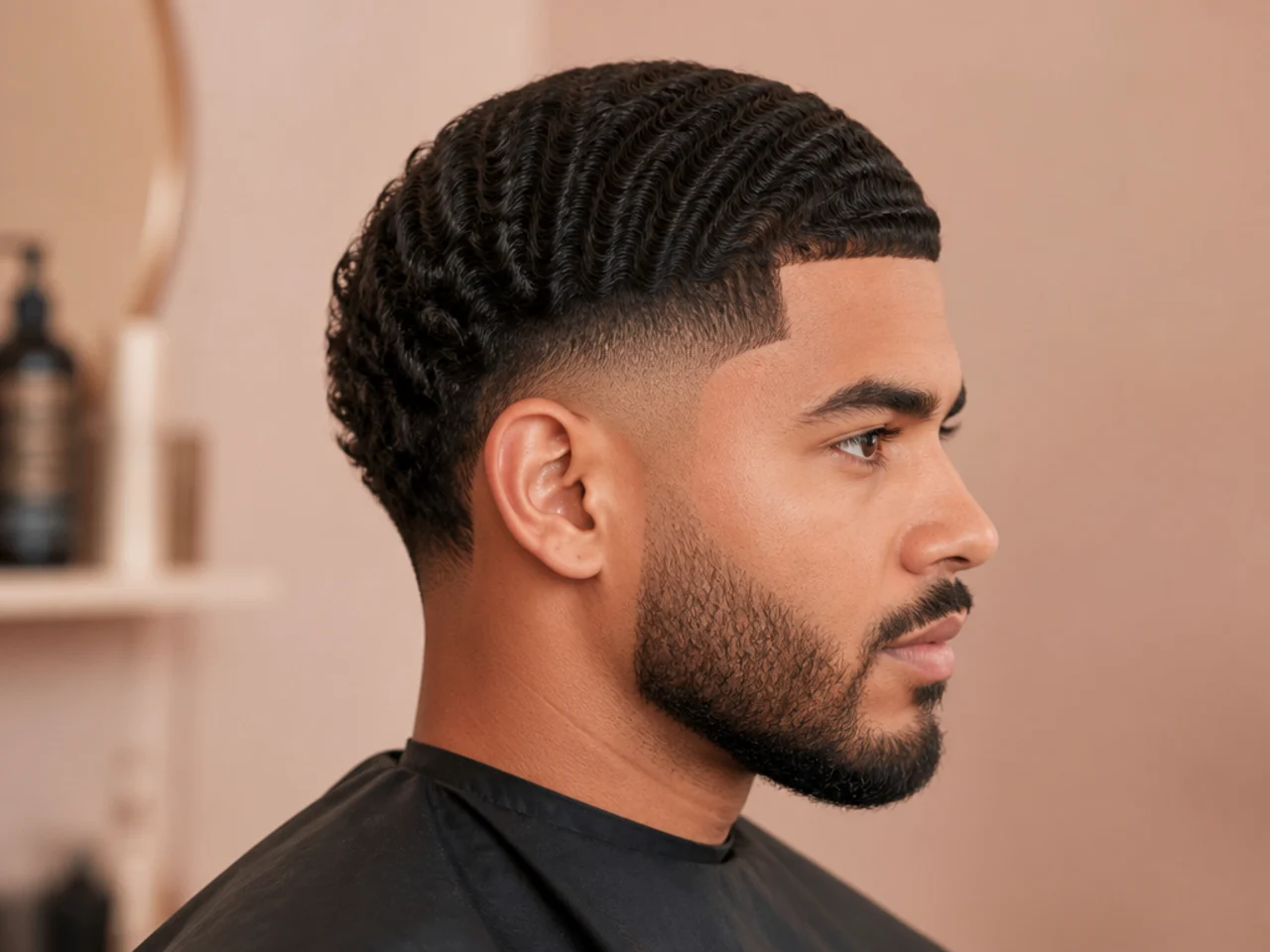 Mid burst fade with a wavy textured medium top