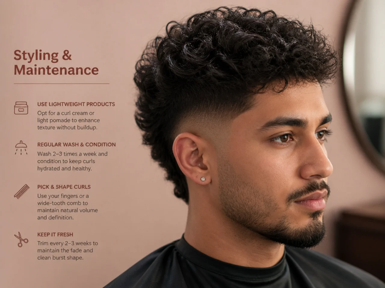 Styling and maintenance products for a mid burst fade