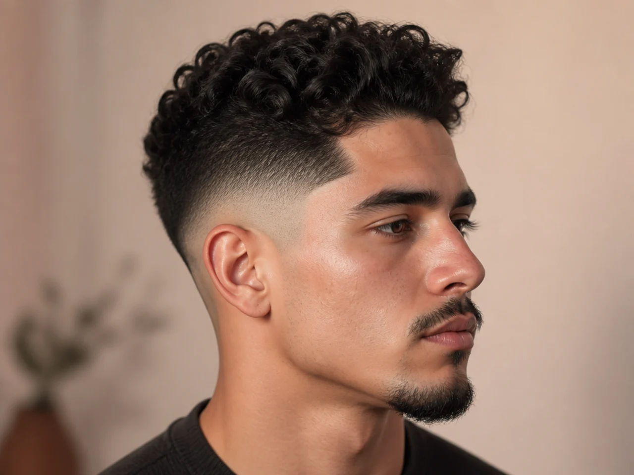 A mid fade with a goatee