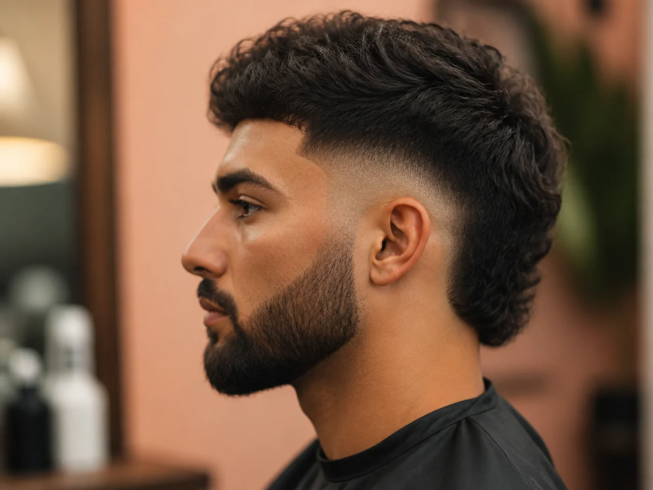 A mid burst fade with a beard
