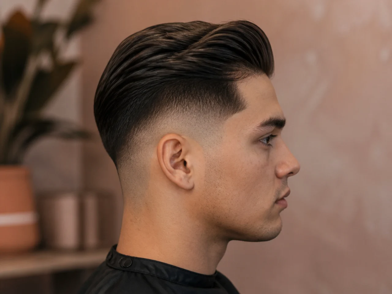 A mid drop fade comb over