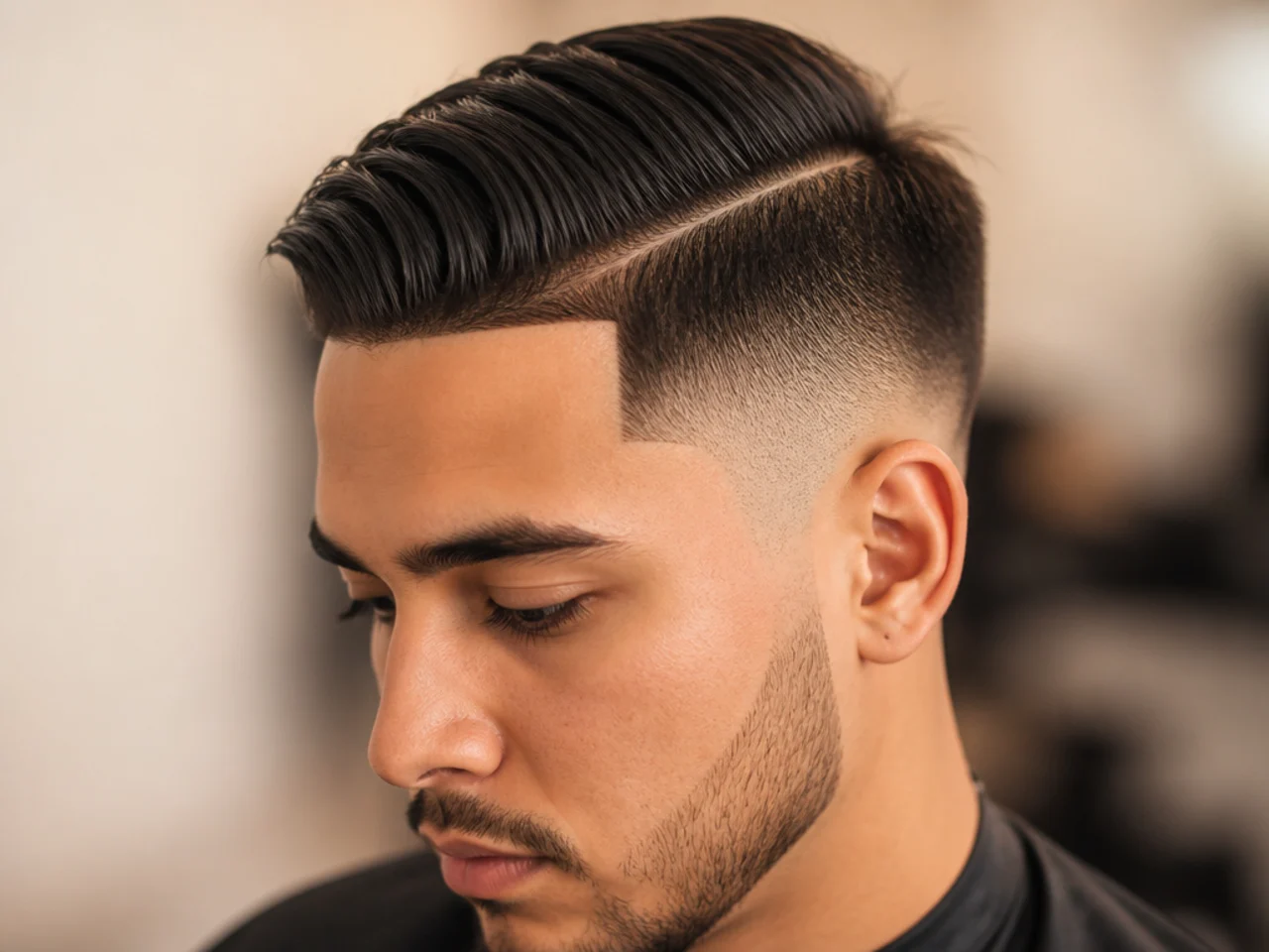 A mid fade comb over with a line-up