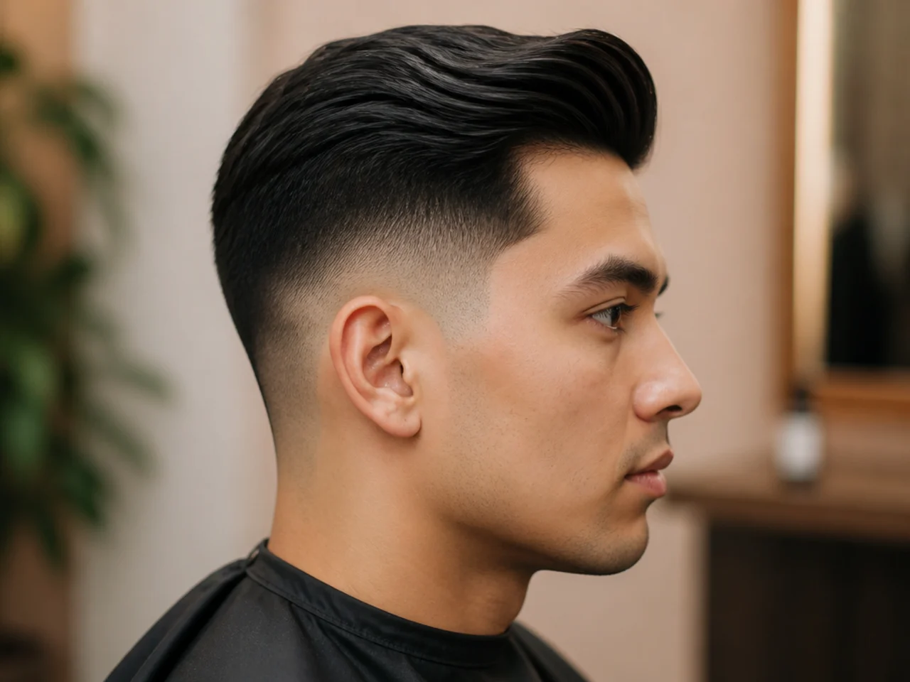 A blow-dried mid fade comb over