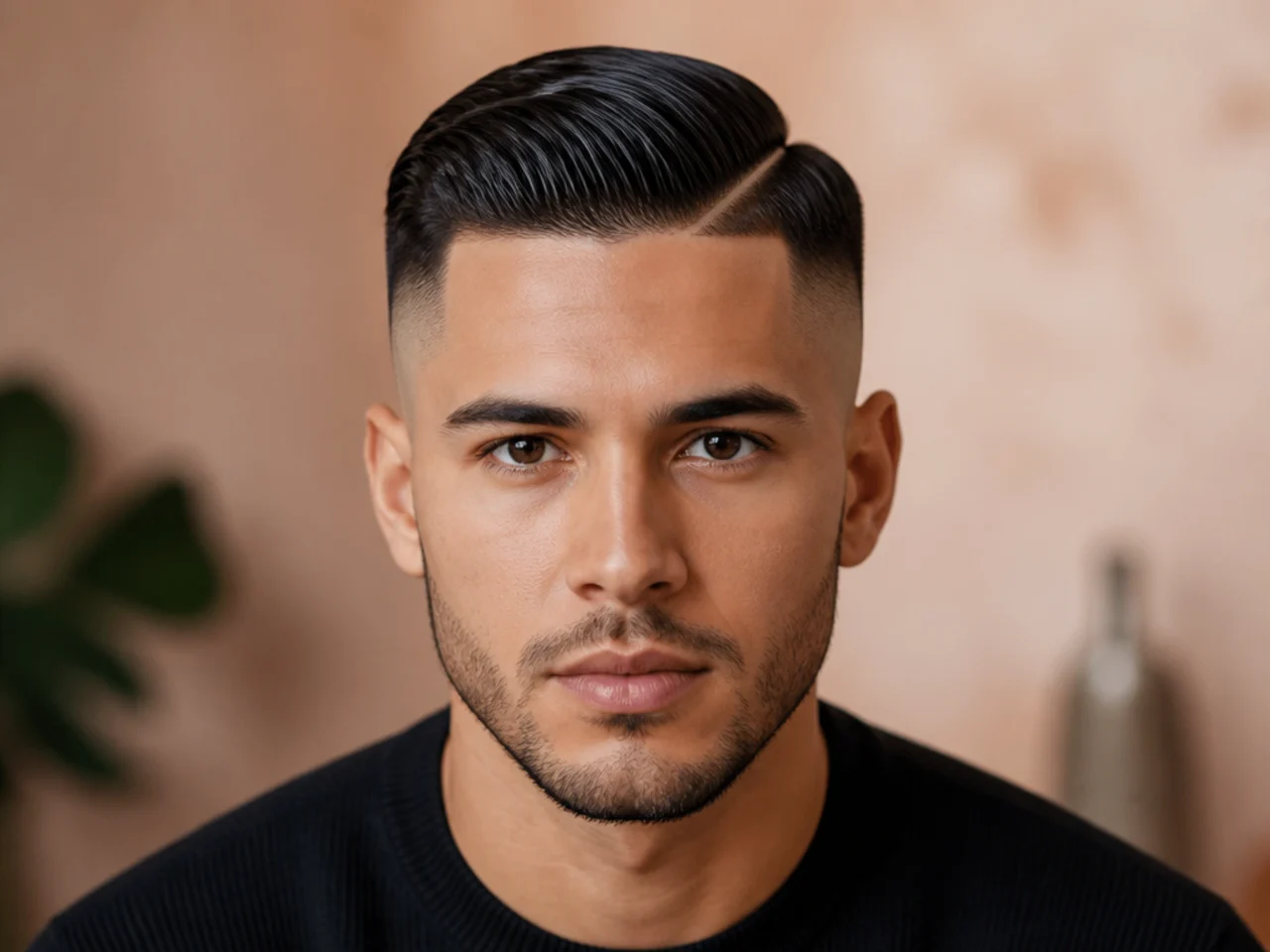 A hard part mid fade comb over