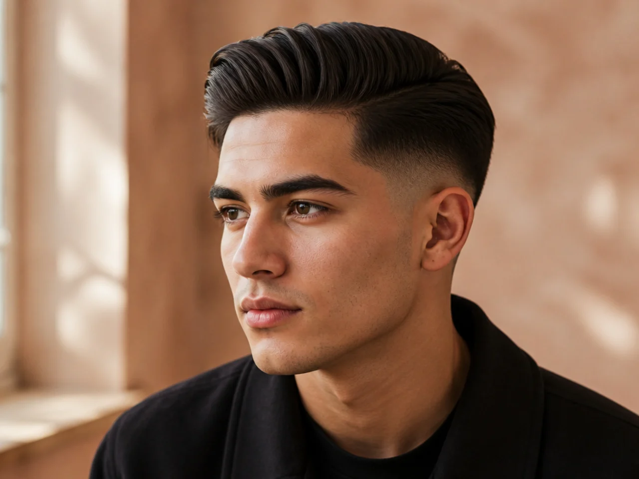 A high-volume mid fade comb over