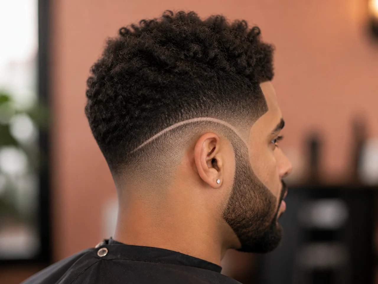 A design linking a mid fade to a beard line