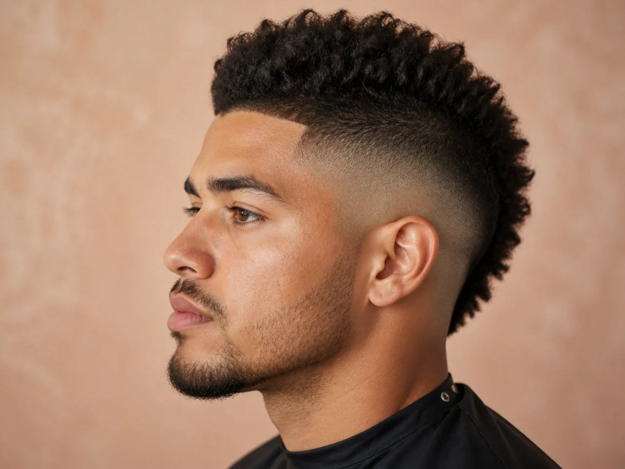 Mid burst fade with mohawk strip down the crown