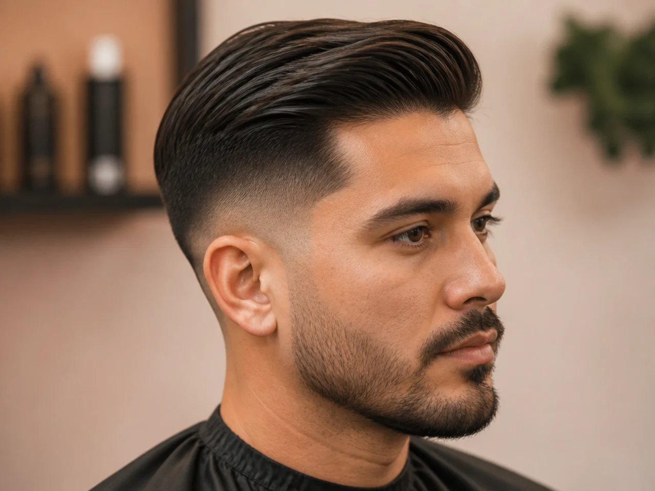 Mid fade with classic comb over and hard part