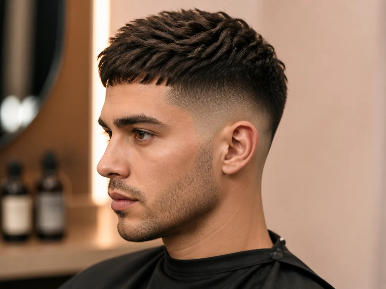 Mid fade with short textured French crop