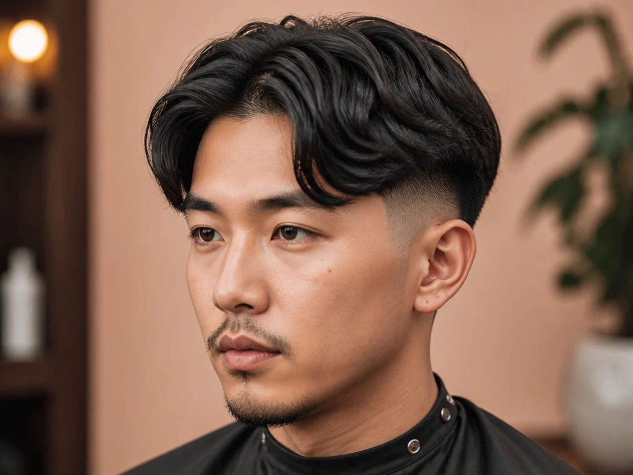 Mid fade with middle part on medium-length top