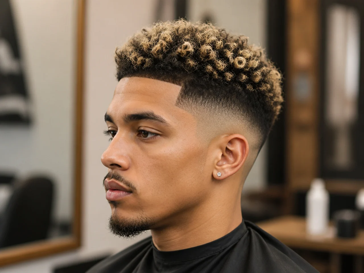 Mid fade with peroxide-blond bleached tips on top