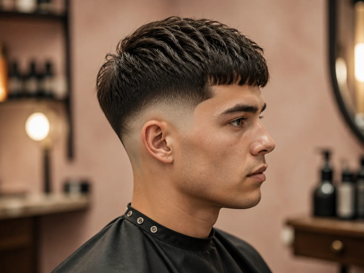 Mid fade with Edgar-style blunt straight-across fringe