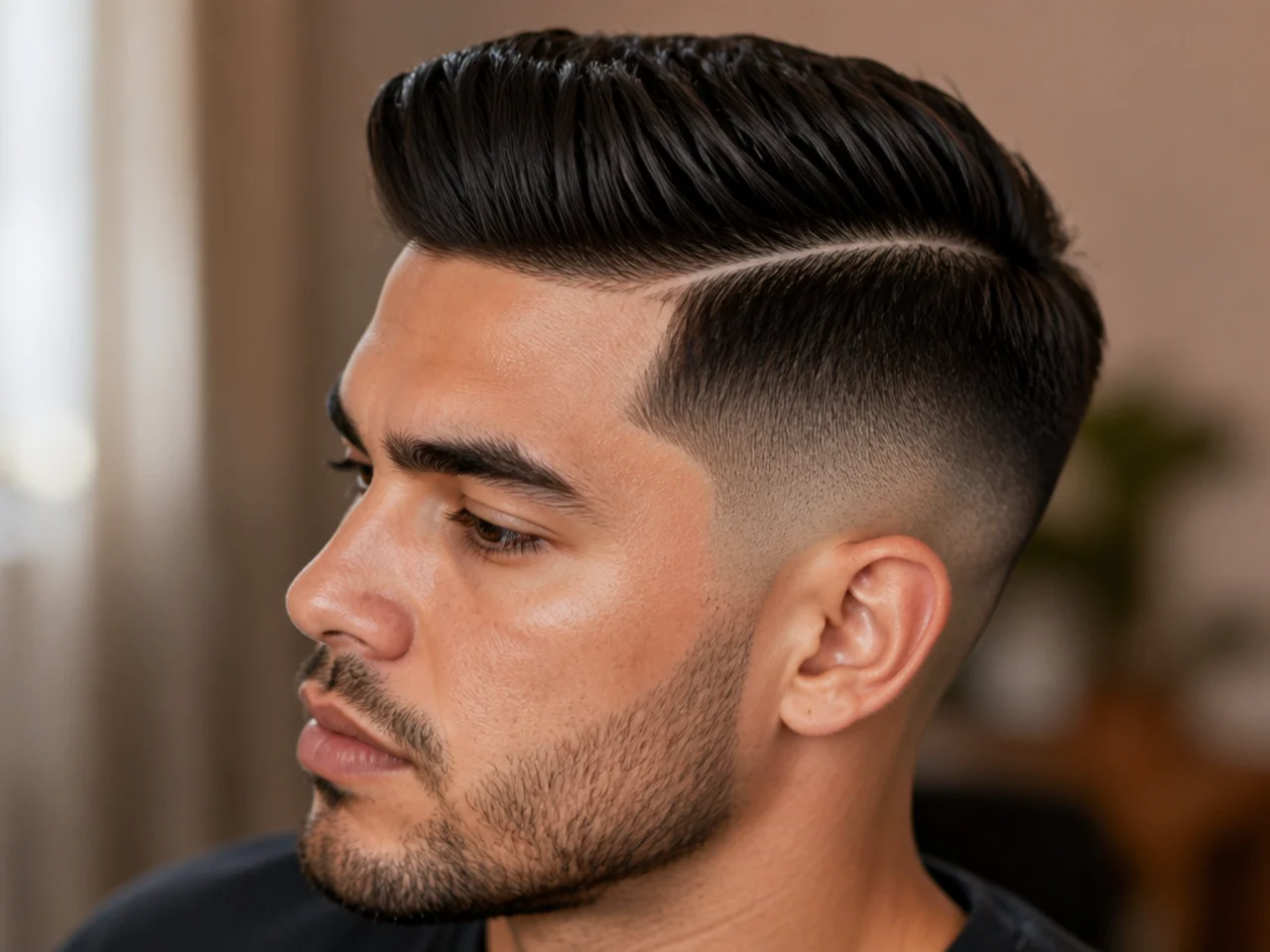 A mid fade with a hard part