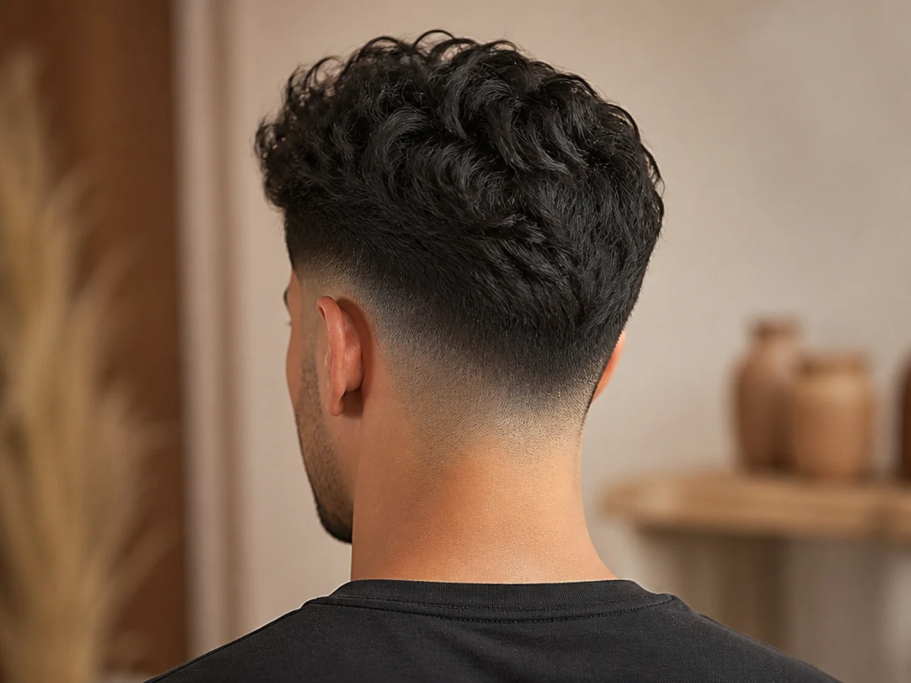 A mid drop fade photographed from behind