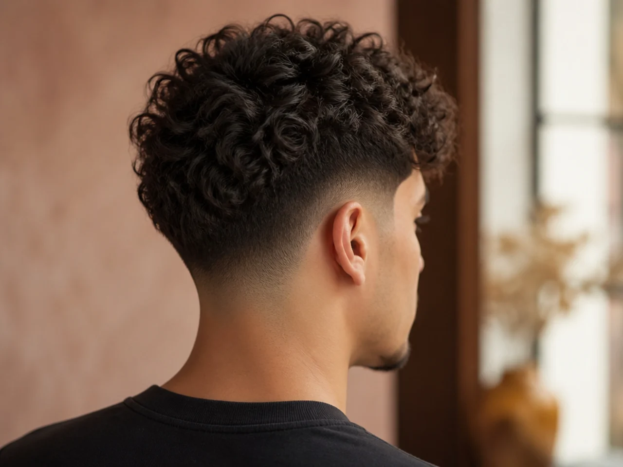 A mid fade with a curly top