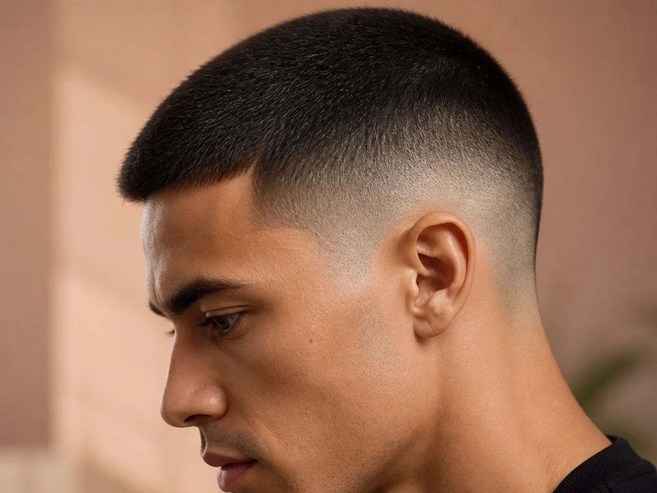 A mid fade buzz cut