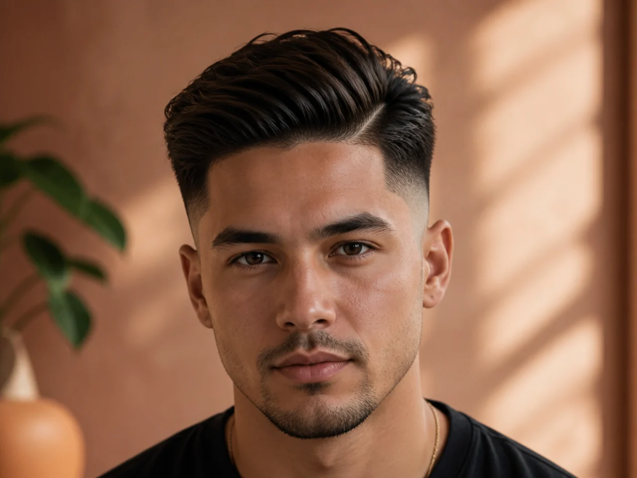 A mid fade with a long top