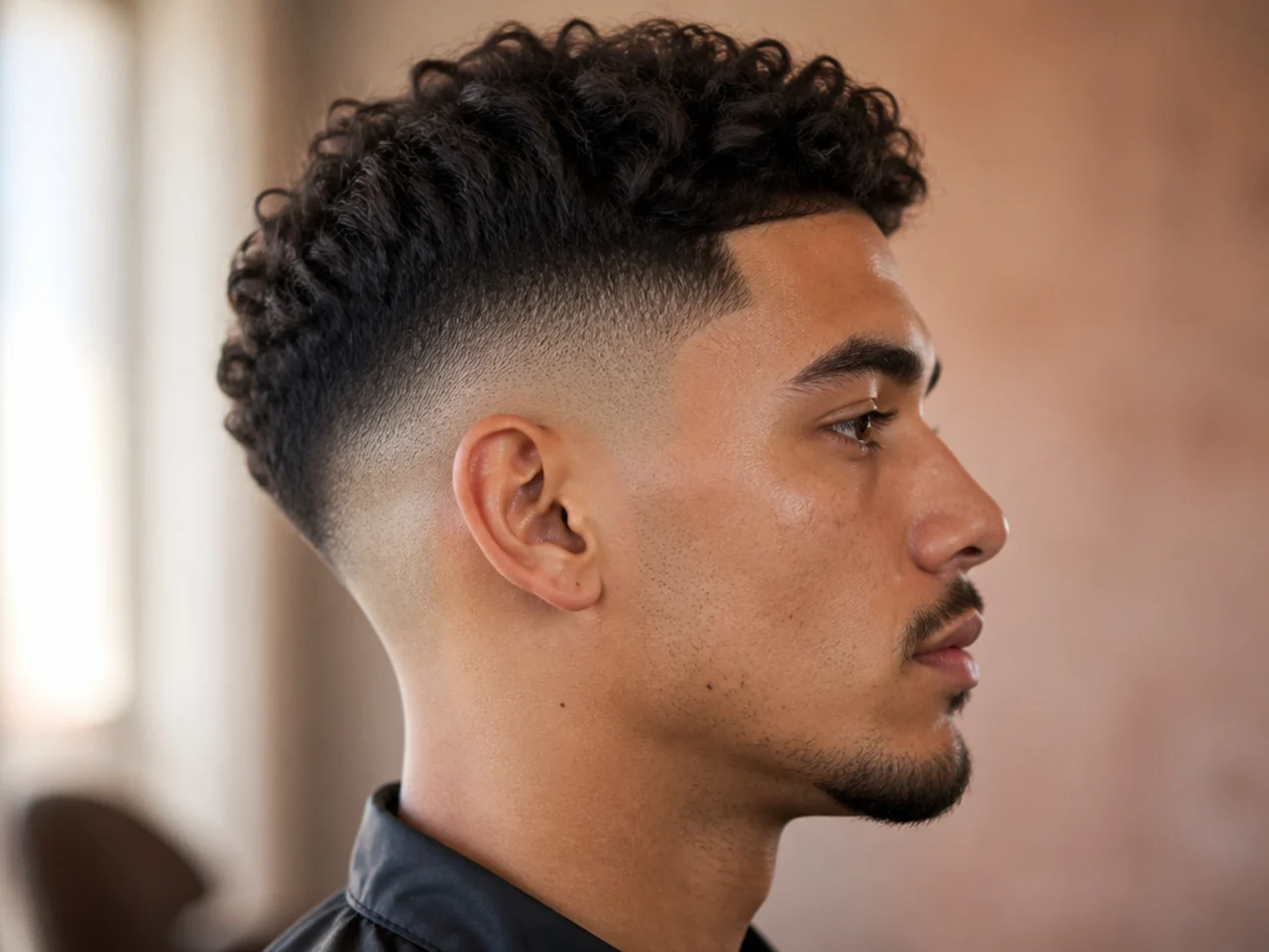 A mid fade with the line just above the temple