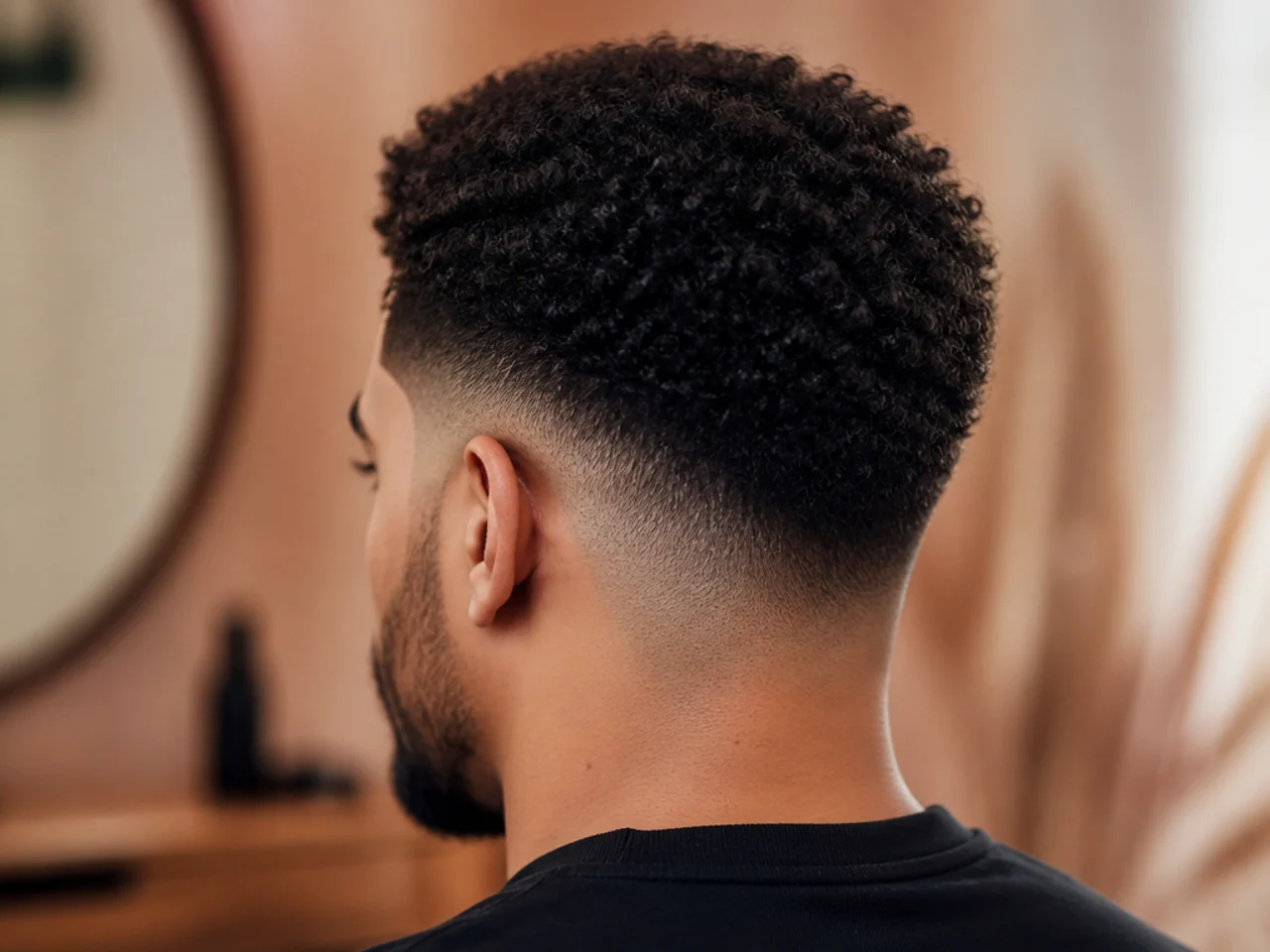 A mid fade on tightly coiled hair