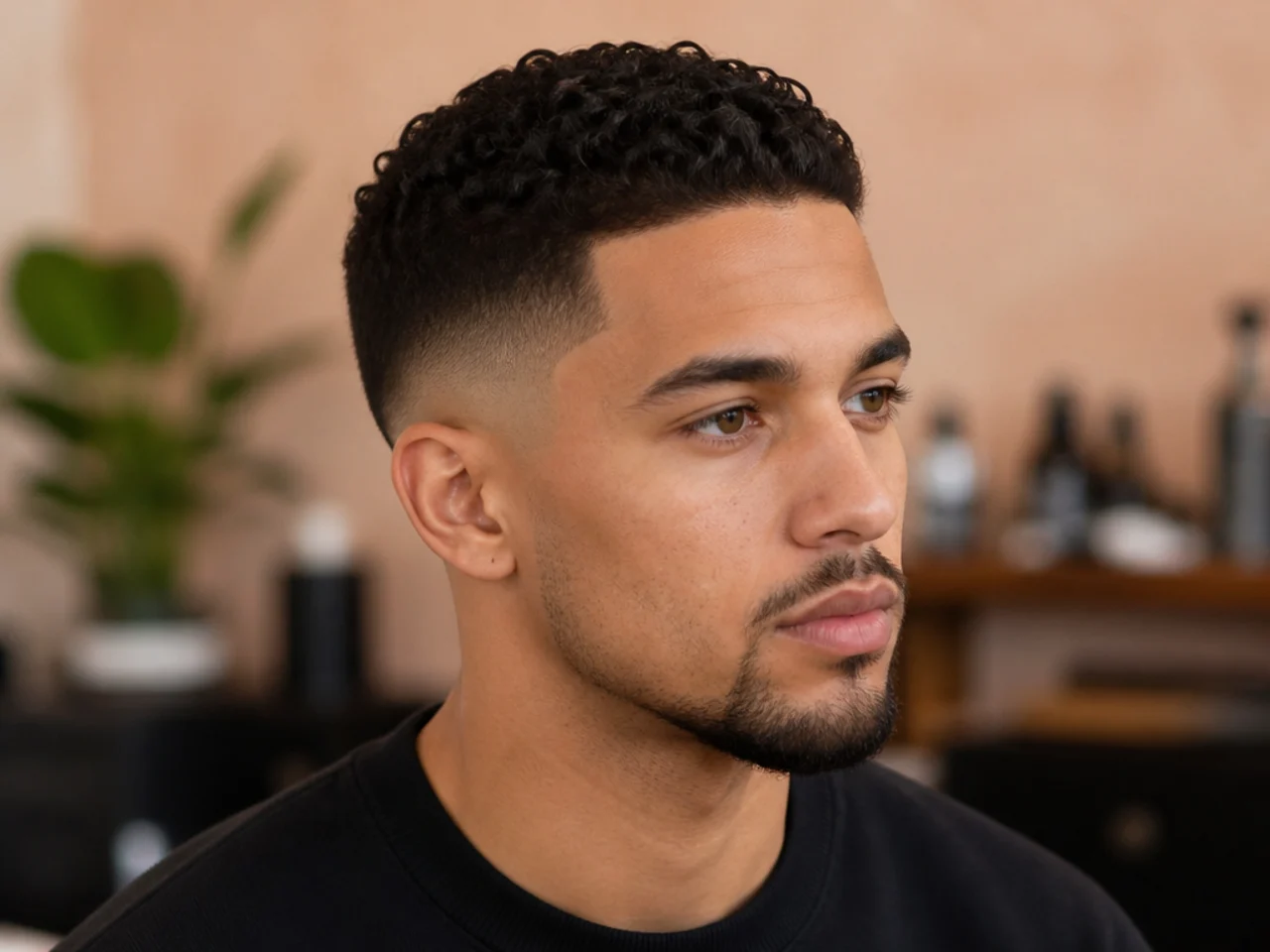 Three-quarter view of a mid fade reference photo
