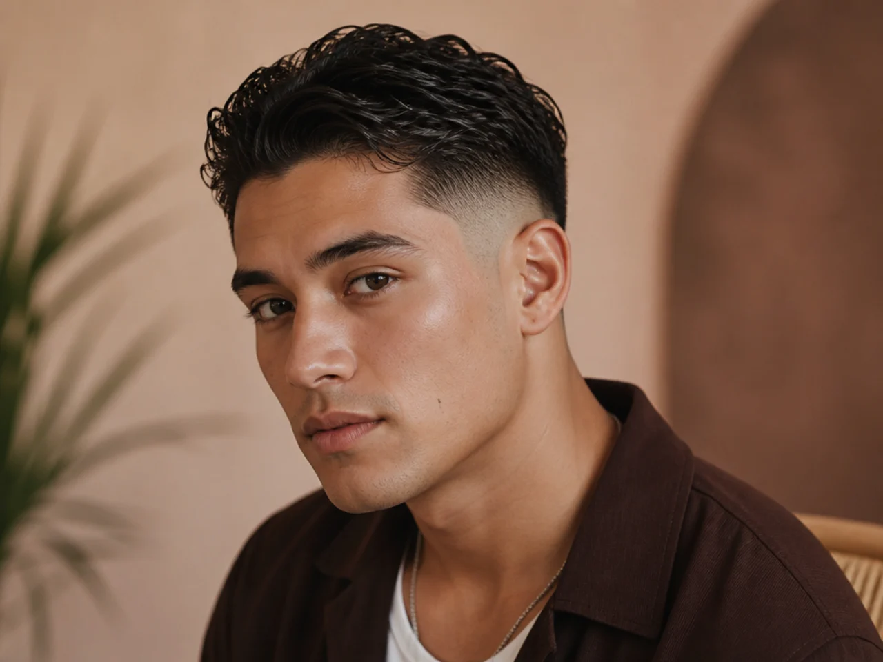 A mid fade with a wet-look finish