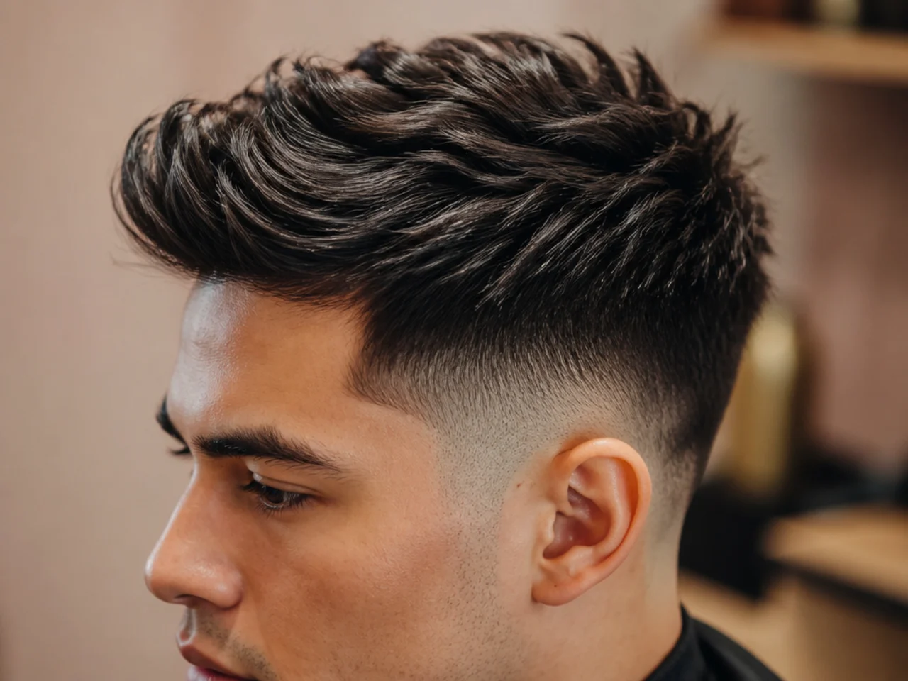 A mid fade with root lift and flat ends