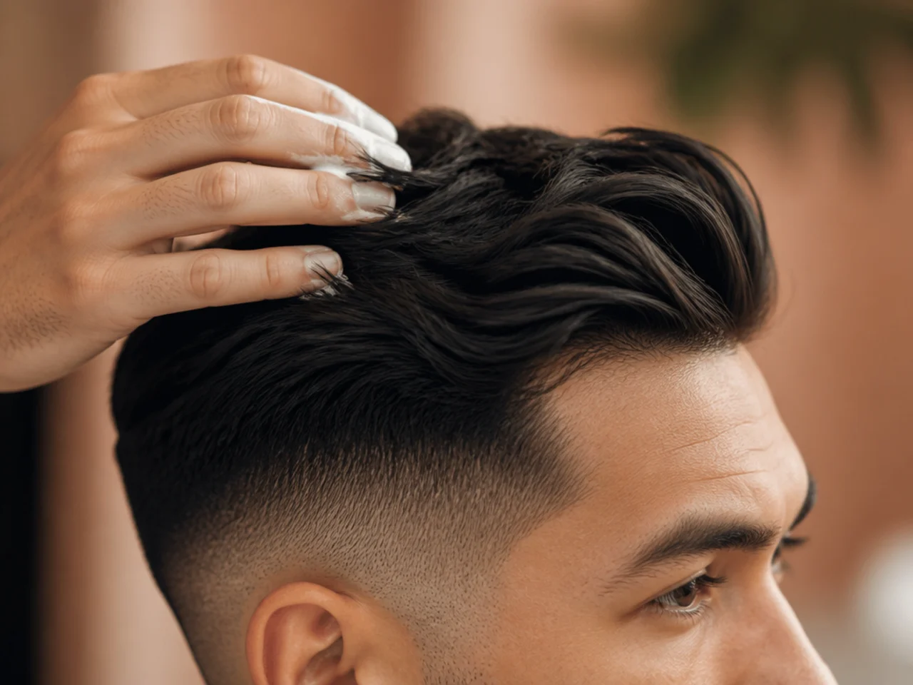 Product being applied only to the top section of a mid fade