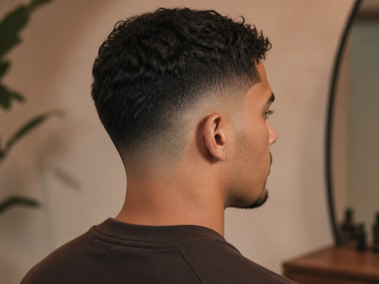 A mid fade with a number three top