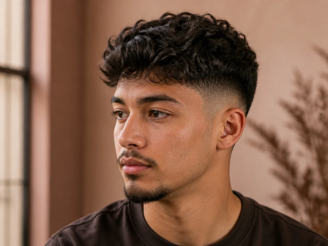 Three-quarter view of a settled mid fade