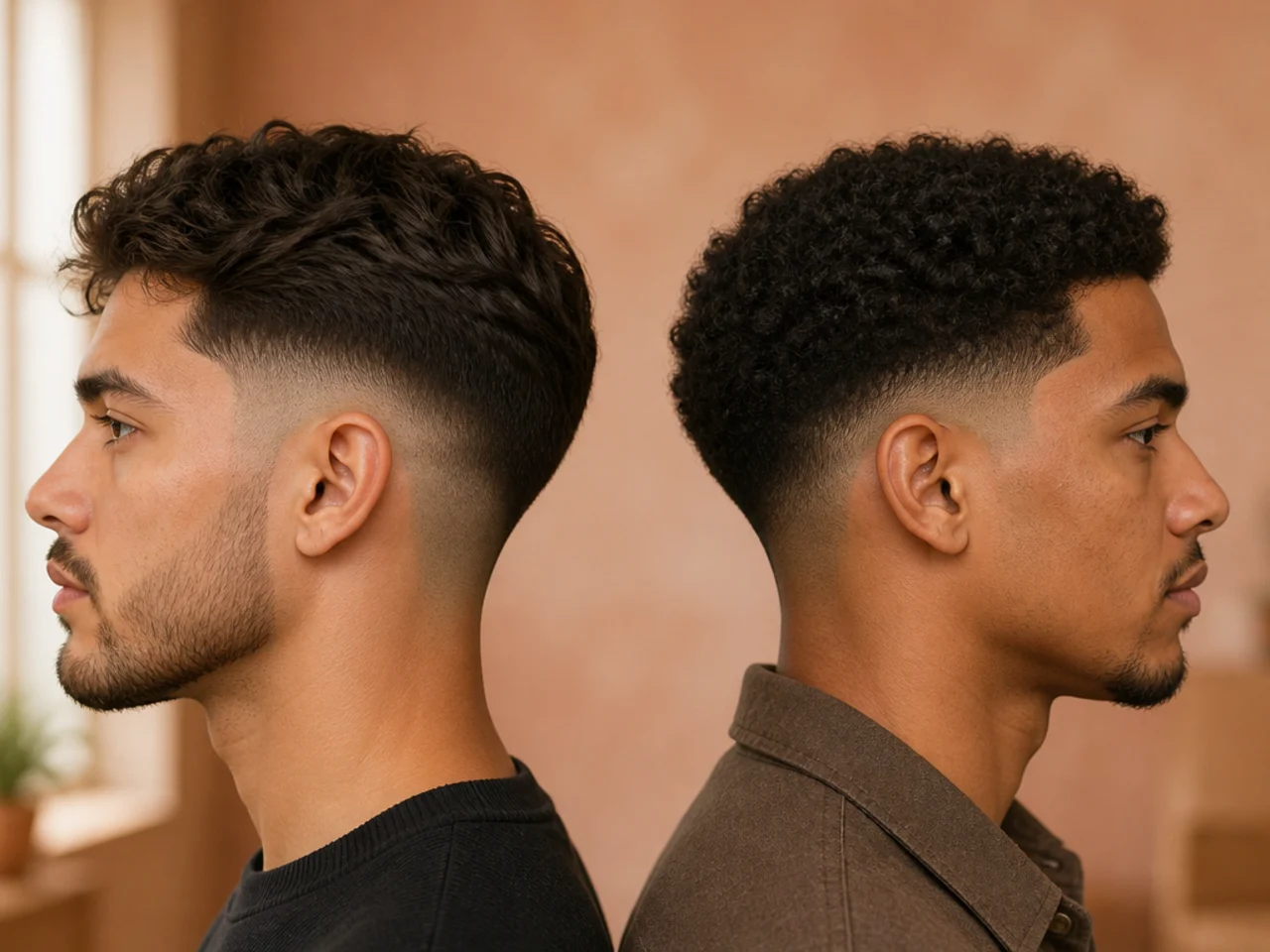 Two side photos of a mid fade compared