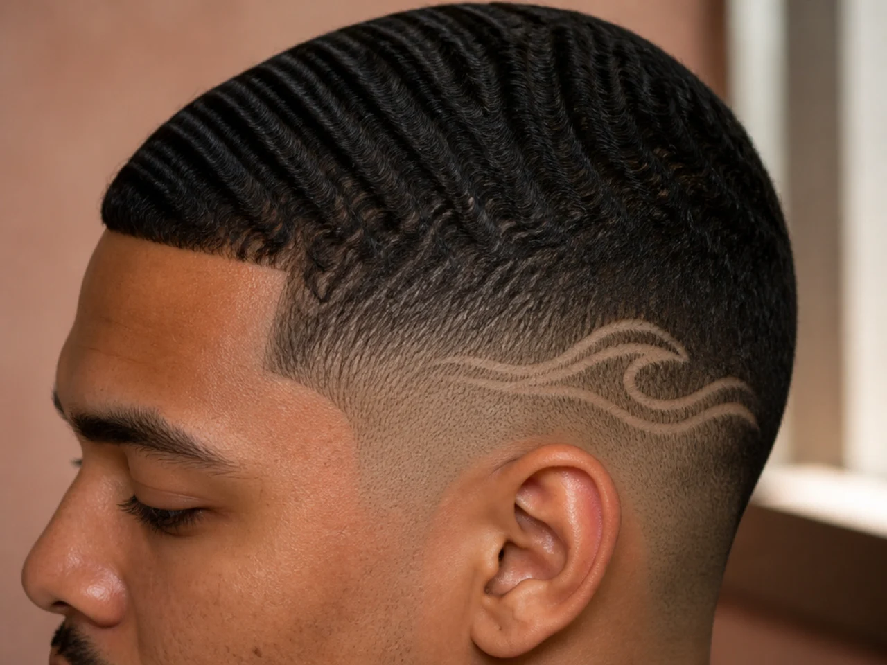 A mid fade with waves and a design in the panel