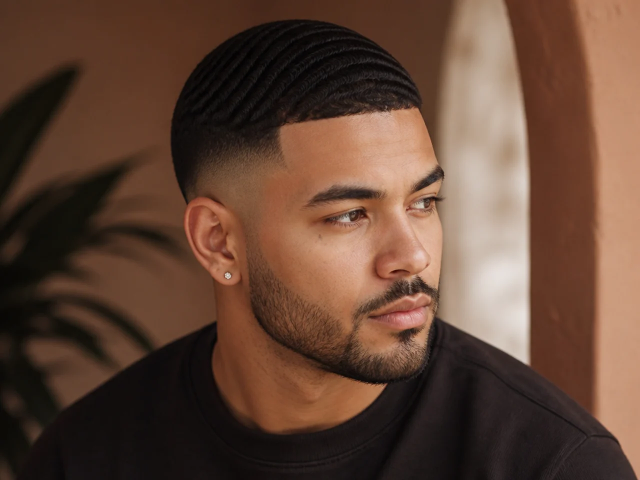 Three-quarter view of a mid fade with waves