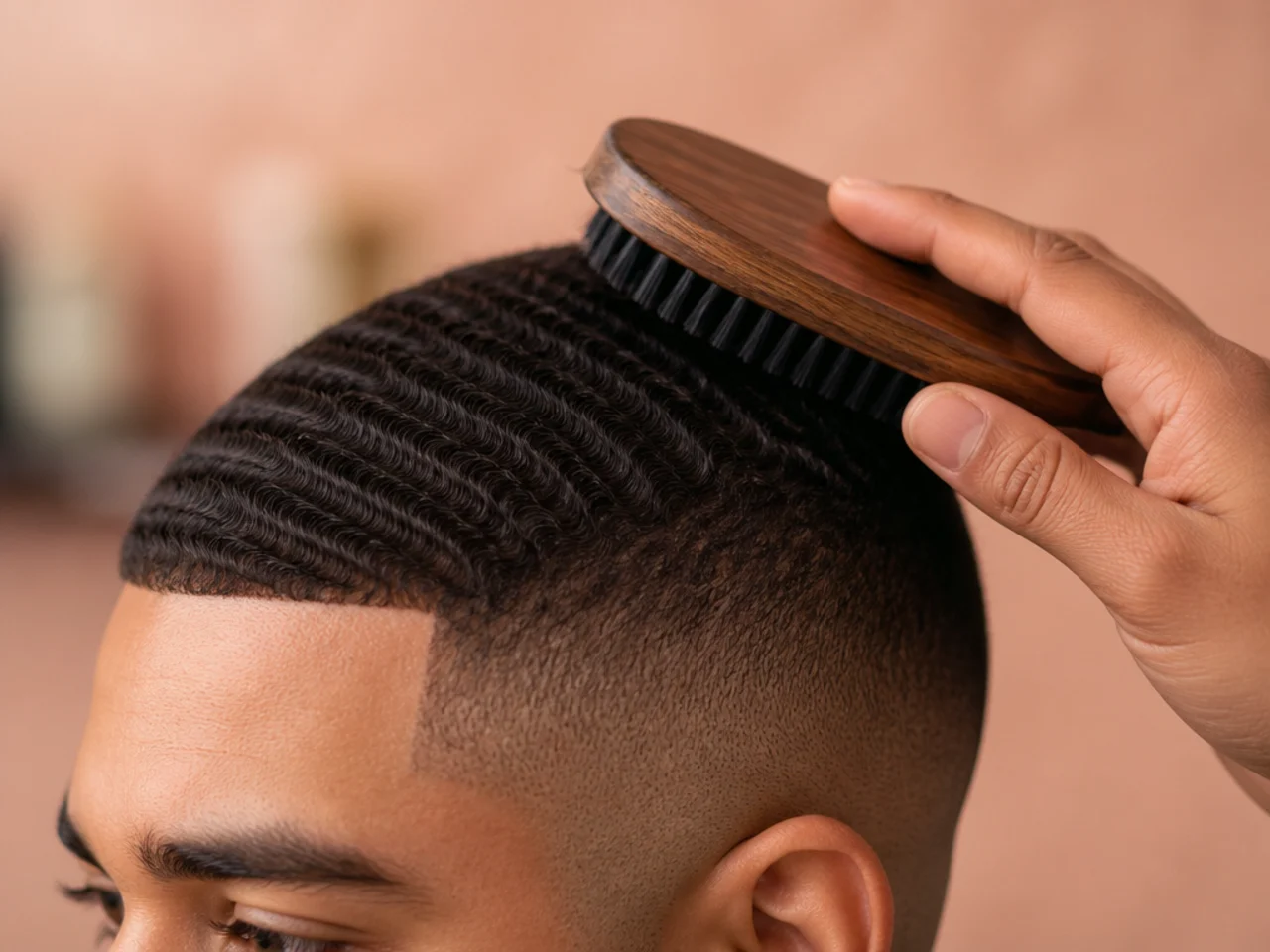 A wave brush being used above a mid fade line