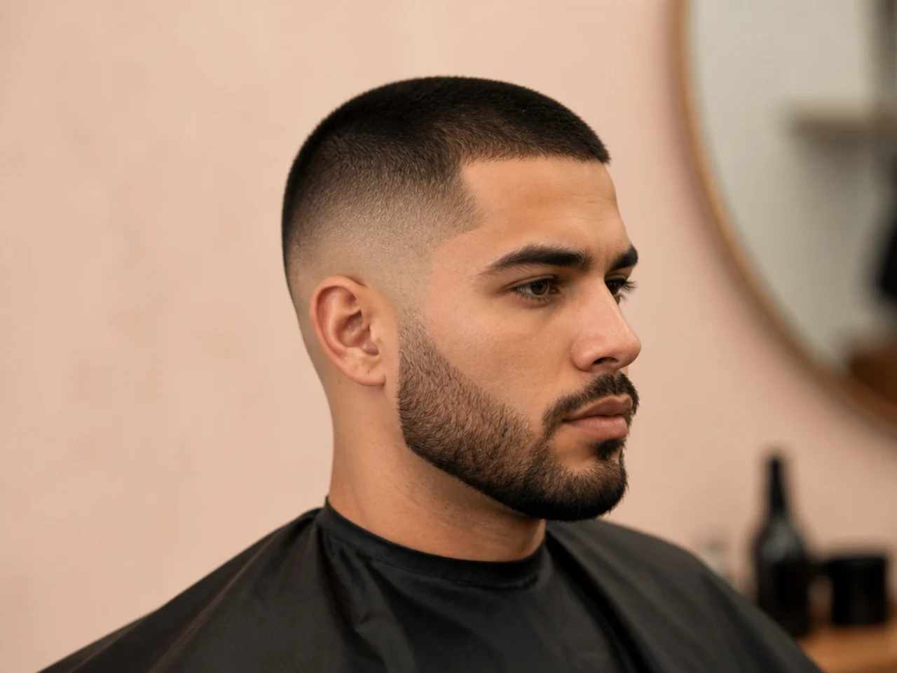 Buzz Cut with Mid Fade and Beard