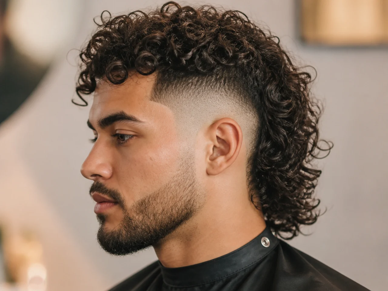 Long Curly Hair with Mid Skin Fade