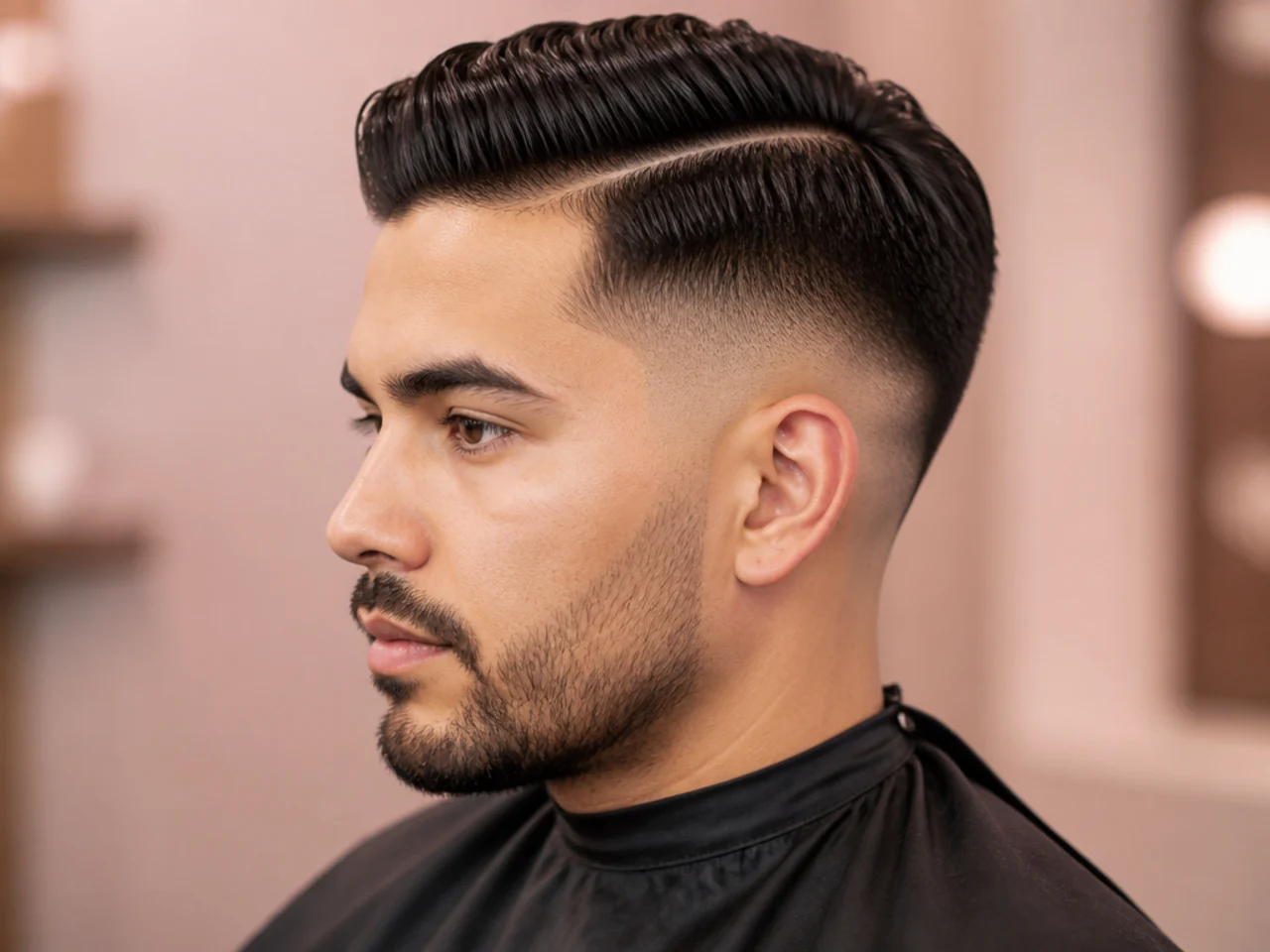 Mid fade side part undercut with disconnected top and clipper-cut sides