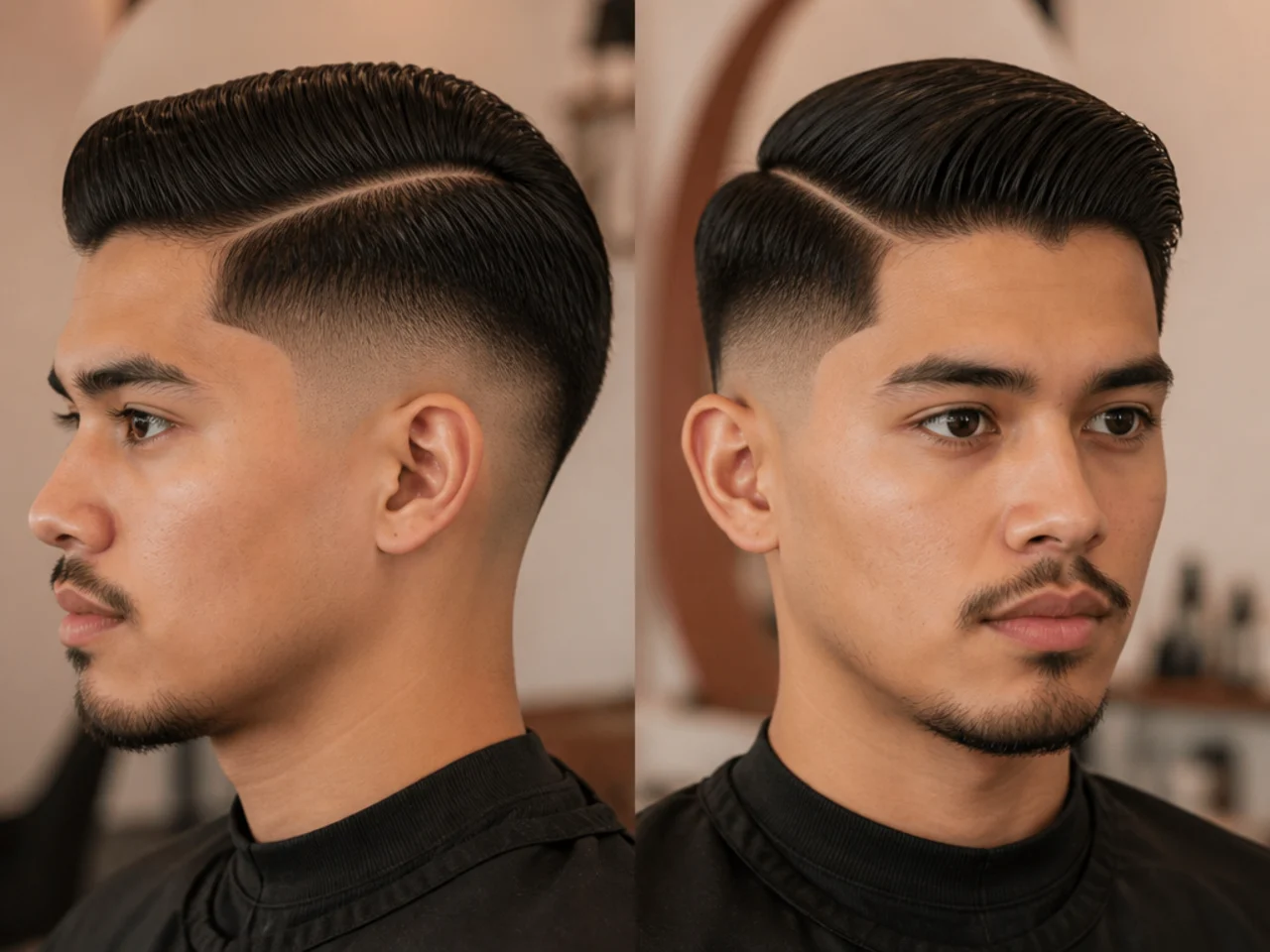 Mid skin fade side part with clipper-shaved sides down to scalp