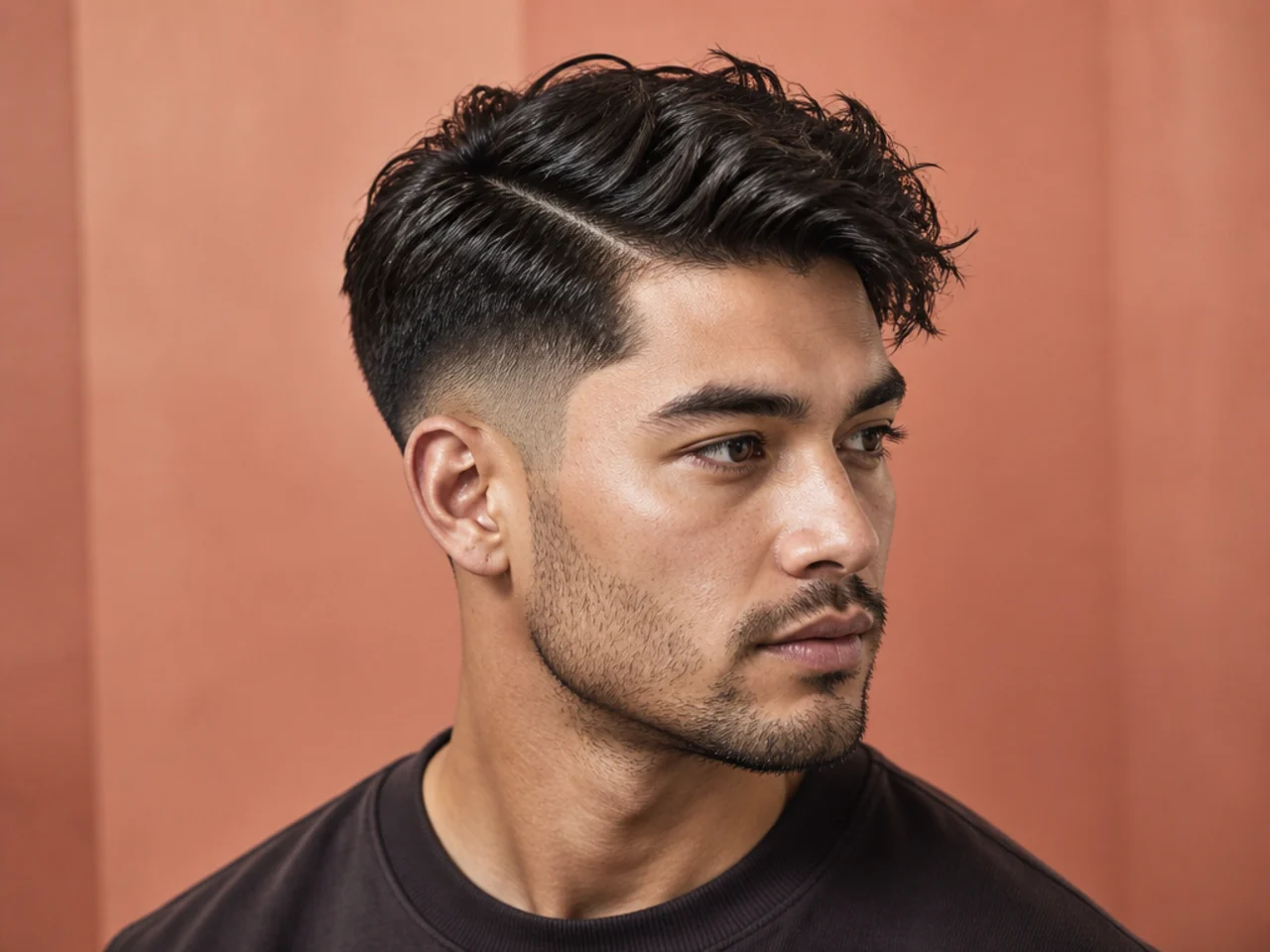 Textured mid fade side part with point-cut movement and matte finish