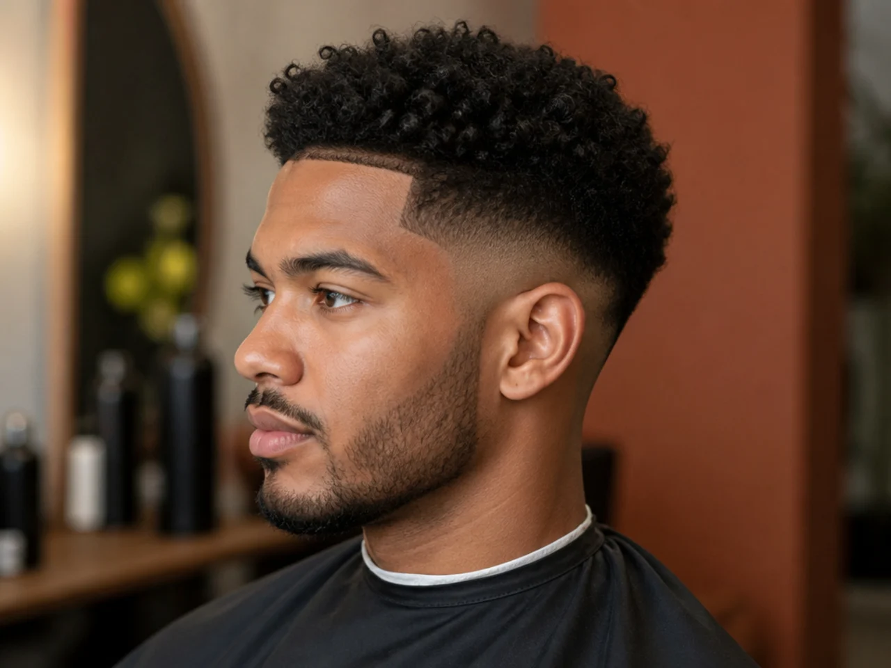 Black man showing a phone reference photo to a barber before a mid taper fade cut