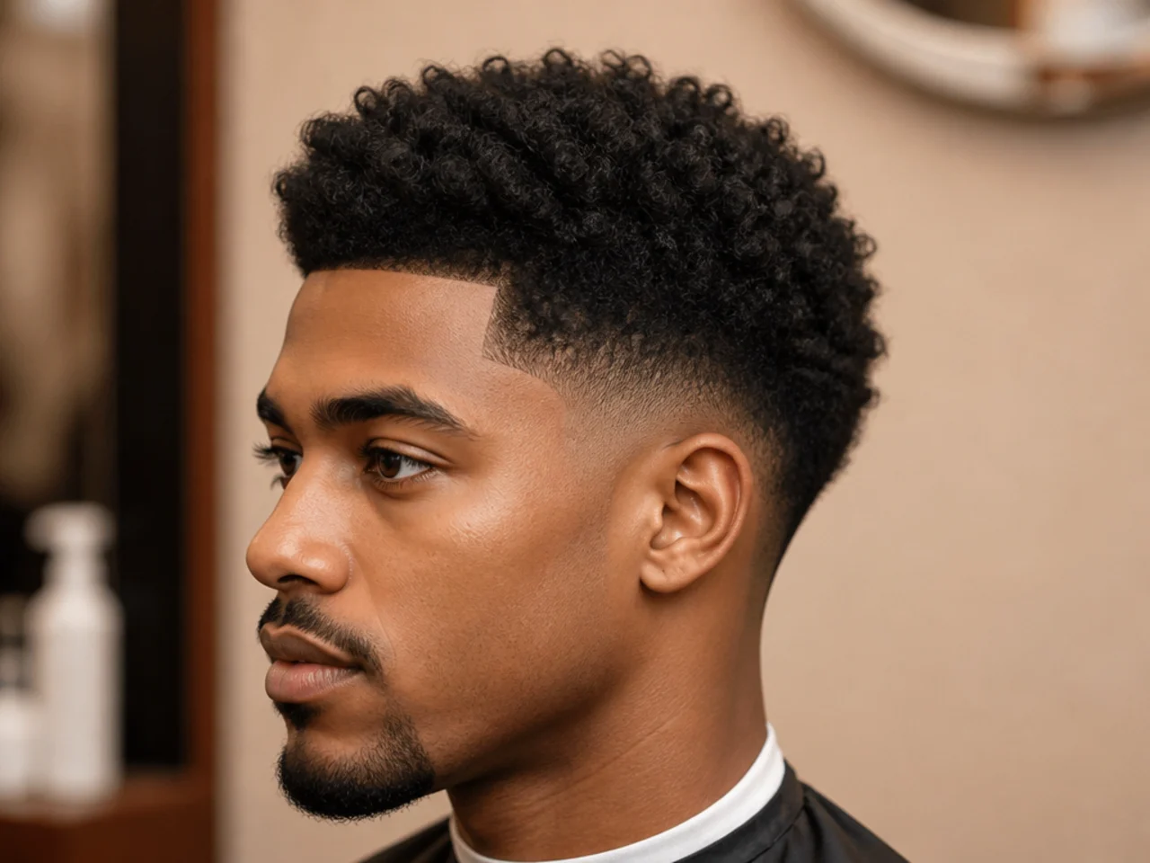 Fresh mid taper fade on 4B hair with the transition starting at the temple line above the ear