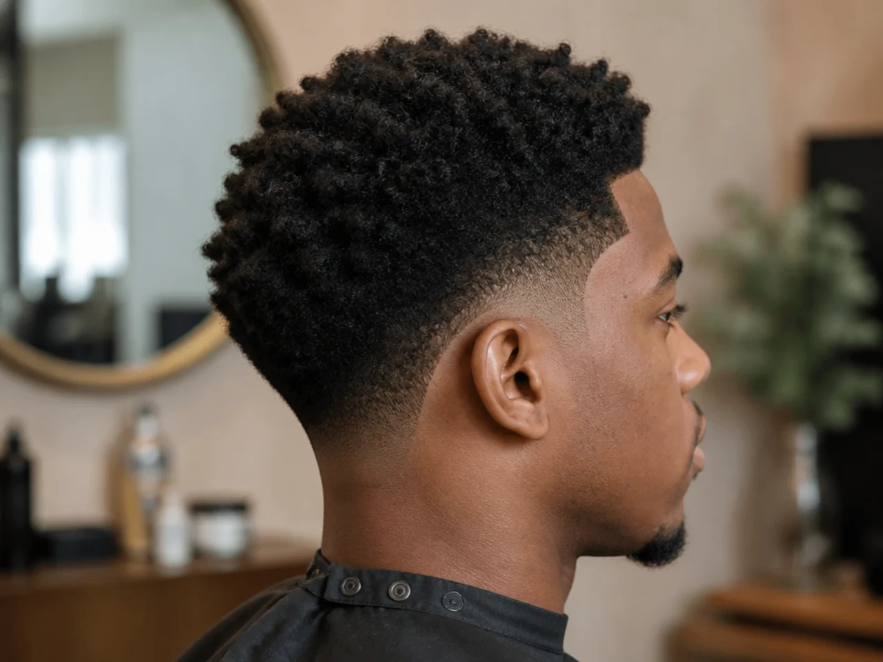 Mid taper fade on coily 4C hair