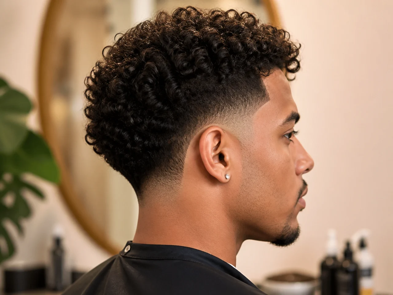 Mid burst taper fade curving around the ear