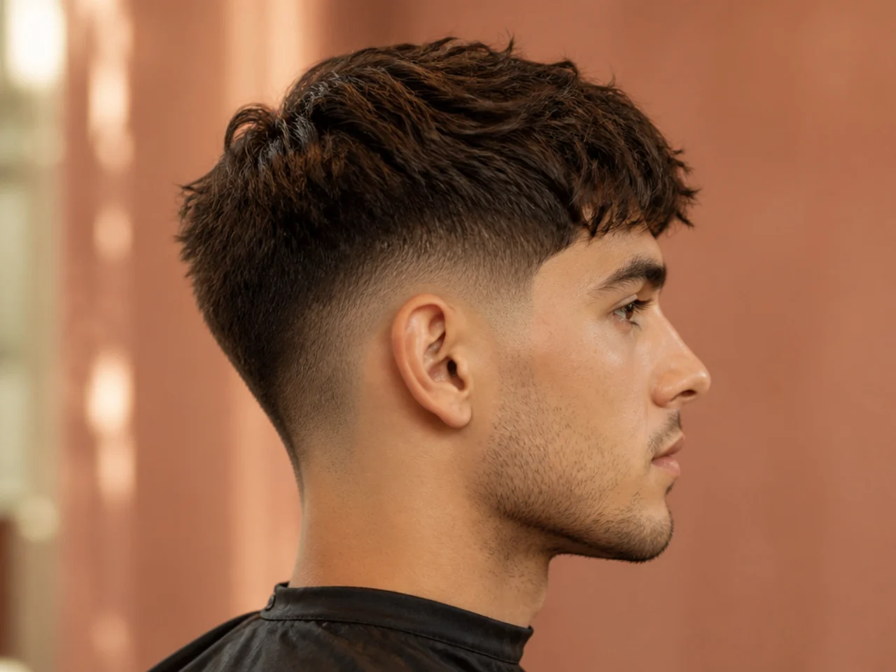 Mid taper fade with a short textured crop