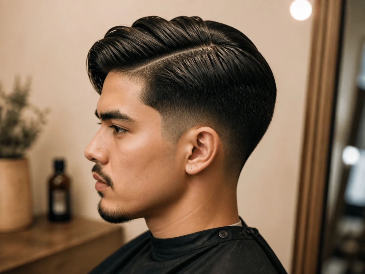 Mid taper fade with hair combed over to one side