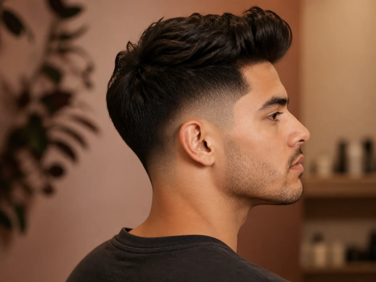 Mid taper fade with a styled quiff